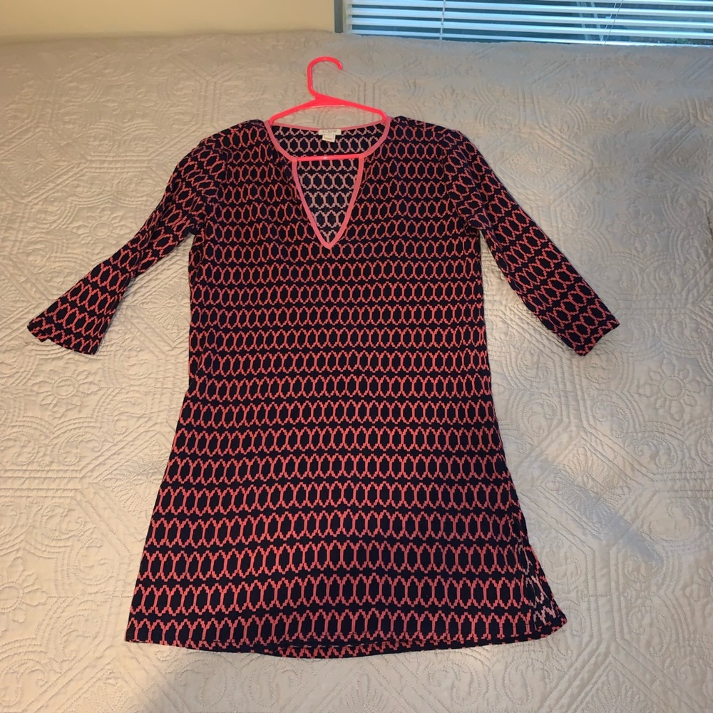 J Crew Navy Pink V Neck Long Blouse / Short Dress